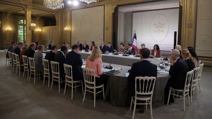 Le premier Conseil des ministres du gouvernement Borne, à l'Elysée, le 23 mai 2022. (MICHEL SPINGLER / AFP)