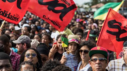 Des manifestants à Cayenne, le 28 mars 2017, durant le conflit social. (JODY AMIET / AFP)