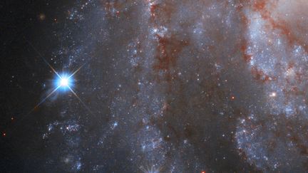 Cette&nbsp;image publiée par l'Agence spatiale européenne (ESA, en octobre 2020 montre un détail de la galaxie spirale NGC 2525, avec une supernova sur la gauche de l'image. (ESA / HUBBLE / AFP)