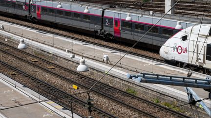 Illustration. Un train arrive à la gare Montparnasse, à Paris, mai 2023. (RICCARDO MILANI / HANS LUCAS)