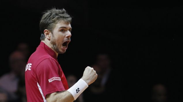 &nbsp; (Stanislas Wawrinka n'a pas tremblé pour offrir aux Suisses leur premier point de cette finale de Coupe Davis © REUTERS/Gonzalo Fuentes)