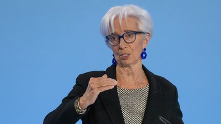 La présidente de la Banque centrale européenne, Christine Lagarde, le 4 mai 2023 à Francfort (Allemagne). (ANDRE PAIN / AFP)