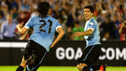 Edinson Cavani et Luis Suarez sous les couleurs uruguayennes  (PABLO PORCIUNCULA / AFP)