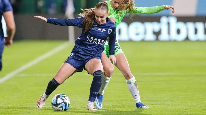 Julie Dufour lors du match Wolfsburg-Paris FC le 18 octobre 2023, en qualifications de l'UWCL au OAK Stadion, à Wolfsburg. (FOTO2PRESS / AFP)