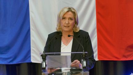 Marine Le Pen, présidente du Rassemblement national, le 20 juin 2021 à Hénin-Beaumont (Pas-de-Calais). (SYLVAIN LEFEVRE / HANS LUCAS / AFP)