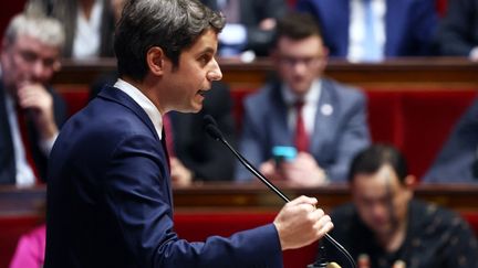 Le Premier ministre, Gabriel Attal, devant l'Assemblée nationale, le 30 janvier 2024. (EMMANUEL DUNAND / AFP)