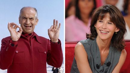 Louis de Funès dans "L'homme orchestre", de Serge Korber (1970) ; Sophie Marceau lors de l'enregistrement de l'émission "Vivement Dimanche", sur France 2 (17 septembre 2014)
 (Nana Productions / PJB / Sipa)