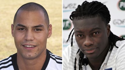 L'ancien joueur st&eacute;phanois Yohan Benalouane (&agrave; g.) et&nbsp;l'attaquant de l'Olympique lyonnais Baf&eacute;timbi Gomis (&agrave; dr.), dans un montage de l'AFP r&eacute;alis&eacute; le 13 juin 2012. (BERTRAND GUAY / AFP)