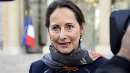 La ministre de l'Ecologie S&eacute;gol&egrave;ne Royal r&eacute;pond &agrave; la presse &agrave; la sortie de l'Elys&eacute;e, &agrave; Paris, le 29 octobre 2014. (BERTRAND GUAY / AFP)