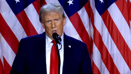 Donald Trump s'adresse à ses supporters au Convention center de Palm Beach, le 6 novembre 2024. (CRISTOBAL HERRERA-ULASHKEVICH / EPA)