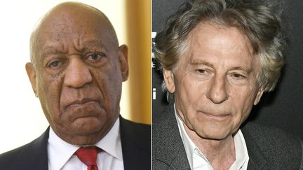 L'acteur Bill Cosby et le réalisateur Roman Polanski, tous deux exclus par l'académie des Oscars le 3 mai 2018. (MARK MAKELA / AFP)