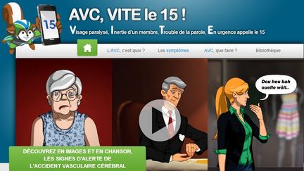 Capture d'&eacute;cran du site d'information des associations&nbsp;d'aide aux patients France AVC et la Soci&eacute;t&eacute; fran&ccedil;aise neurovasculaire (SFNV). (AVC, VITE LE 15 / FRANCETV INFO)