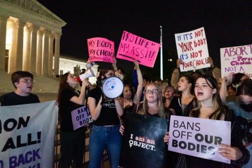 Advocates of the right to abortion gathered last night in front of the Supreme Court of the United States.   (ALLISON BAILEY/NURPHOTO)