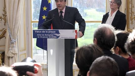 François Fillon adresse ses voeux à la presse à l'hôtel Matignon à Paris, le 10 janvier 2011. (AFP - Pierre Verdy)