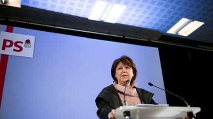 Martine Aubry lors de ses voeux à la presse au siège du Parti socialiste à Paris (AFP PHOTO / FRED DUFOUR)