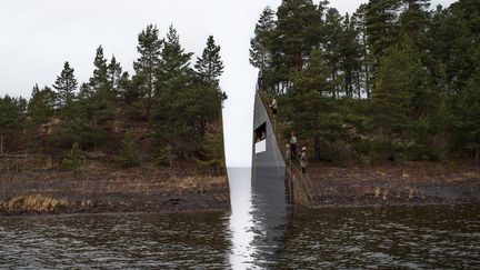 Apr&egrave;s la tenue d'un concours, la Norv&egrave;ge a d&eacute;cid&eacute; de retenir le projet de l'artiste su&eacute;dois Jonas Dahlberg qui consiste &agrave; d&eacute;couper une tranche enti&egrave;re de l'extr&eacute;mit&eacute; de l'&icirc;le d'Utoya.&nbsp; (JONAS DAHLBERG STUDIO / KORO / PUBLIC ART NORWAY)