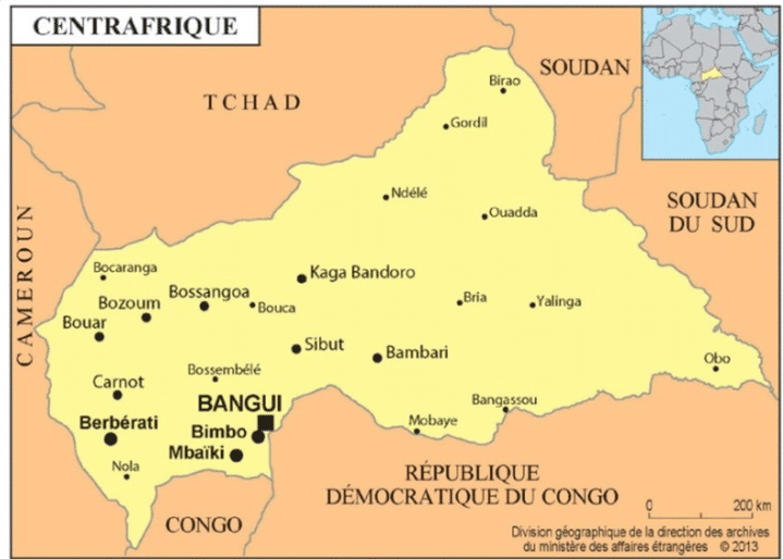 La carte de la République centrafricaine (Capture d&#039;écran du site du ministère français des affaires étérangères)