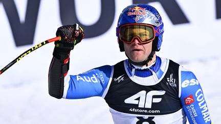 Alexis Pinturault à l'arrivée du super-G lors des Mondiaux de ski alpin à Courchevel, le 9 février 2023. (MAXPPP)