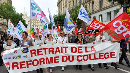 Une manifestation contre la r&eacute;forme du coll&egrave;gen le 19 mai 2015 &agrave; Marseille. (JEAN-FRANÇOIS GIL / CITIZENSIDE.COM / AFP)