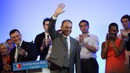 Le pr&eacute;sident d&eacute;missionnaire de l'UMP, Jean-Fran&ccedil;ois Cop&eacute;, en meeting &agrave; Aulnay-sous-Bois (Seine-Saint-Denis), le 11 juin 2014. (ERIC FEFERBERG / AFP)