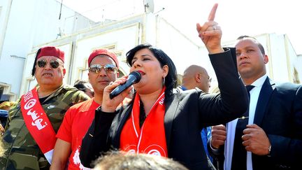 Abir Moussi, ancienne collaboratrice de Ben&nbsp;Ali pourrait bien arriver au second tour de l'élection présidentielle qui se tient dimanche 15 septembre en Tunisie. (CHOKRI MAHJOUB / MAXPPP)