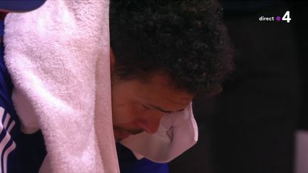 Jo-Wilfried Tsonga après sa défaite contre&nbsp;Marin Cilic&nbsp;lors de la finale de Coupe Davis, le 23 novembre 2018, à Lille (Nord). (FRANCETVSPORT)