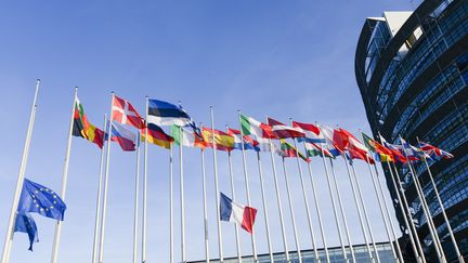  (Drapeau français en berne au Parlement européen à Strasbourg en hommage aux victimes des attentats de Paris © European Union 2015 - EP Louise WEISS building)