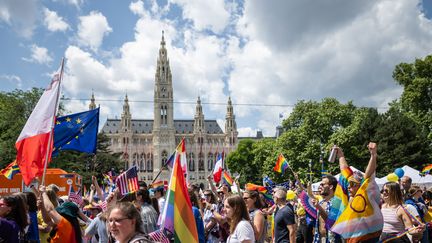 Participants in the Rainbow Parade, the local edition of the pride march, in Vienna (Austria), June 17, 2023. (CHRISTIAN BRUNA / EPA / MAXPPP)