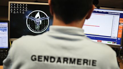 Un gendarmene de la brigade de répression de la cybercriminalité devant son ordinateur, à Dijon (Côte-d'Or), le 21 février 2011. (JEFF PACHOUD / AFP)