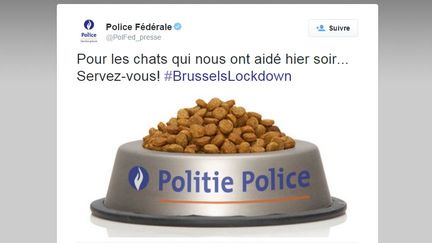 Capture d'écran du tweet de la police fédérale belge remerciant les internautes, le 23 novembre 2015. (POLICE FEDERALE BELGE)