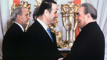 Le président syrien Hafez Al-Assad rencontre Leonid Brejnev, président de l'URSS, à Moscou, le 8 octobre 1980. (TASS / AFP)