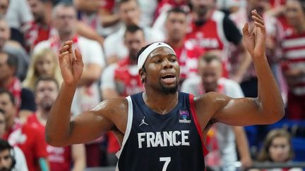 Le Français Guerschon Yabusele lors de la demi-finale de l'Eurobasket face à la Pologne, à Berlin (Allemagne), le 16 septembre. (SOEREN STACHE / DPA via AFP)