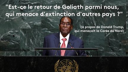 A l'ONU, en septembre 2017, Robert Mugabe compare Donald Trump, qui a menancé de détruire la Corée du Nord,&nbsp; au "géant biblique Goliath". (SIPA)