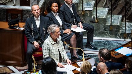 Prime Minister Elisabeth Borne, at the National Assembly, October 17, 2023. (XOSE BOUZAS / HANS LUCAS / AFP)