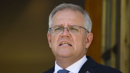 Le Premier ministre australien, Scott Morrison, au Parlement de Canberra, le 22 novembre 2021.&nbsp; (LUKAS COCH / EPA / AAP / MAXPPP)