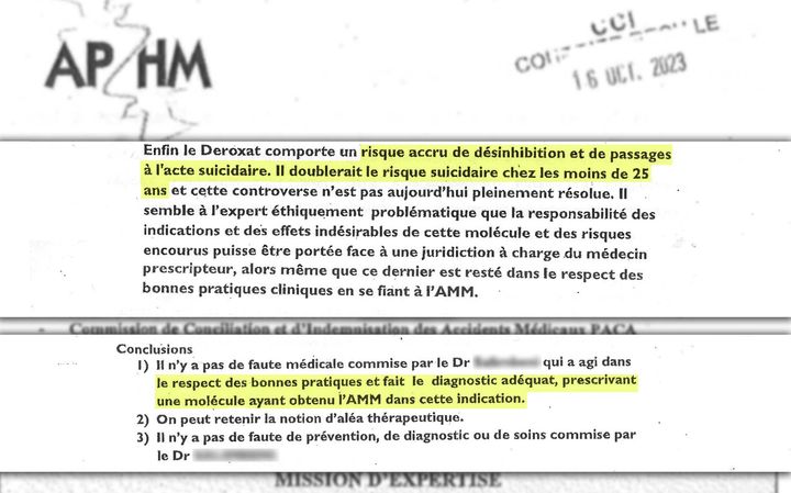 Extraits du rapport d’expertise de l’Assistance publique des hôpitaux de Marseille daté du 16 octobre 2023. (Cellule investigation – Radio France)