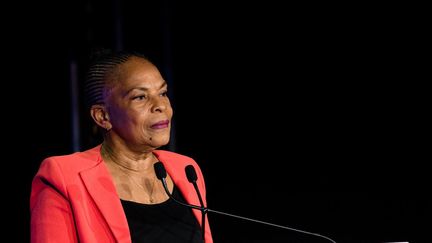 La candidate à la présidentielle Christiane Taubira, le 30 janvier 2022, à Paris. (SAMUEL BOIVIN / NURPHOTO / AFP)