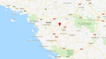 Capture d'écran de Google maps pointant la ville de La Renaudière, où un élevage de quelque 9 000 dindes a été mis en quarantaine, le 7 décembre 2017,&nbsp;en raison d'une&nbsp;"suspicion"&nbsp;de grippe aviaire faiblement pathogène. (GOOGLE MAPS)