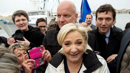 Marine Le Pen, le 27 avril 2017, au Grau-du-Roi (Occitanie). (BERTRAND LANGLOIS / AFP)