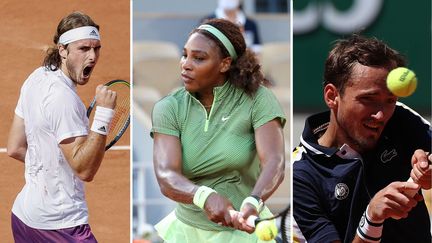 De gauche à droite : Stefanos Tsitsipas, Serena Williams et Daniil Medvedev. (AFP/Gao Jing via MaxPPP)