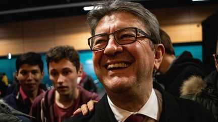 Le leader de La France insoumise, Jean-Luc Mélenchon, le 28 mars 2019, lors d'un meeting pour les européennes à Saint-Brieuc (Côtes-d'Armor) (MARTIN BERTRAND / HANS LUCAS)