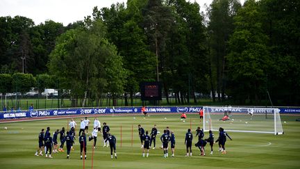 Les joueurs de l'équipe de France à l'entraînement avant l'Euro, le 25 mai 2016, à Clairefontaine (Yvelines). (FRANCK FIFE / AFP)