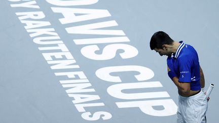 Novak Djokovic lors de la demi-finale de Coupe Davis entre la Serbie et la Croatie, le 3 décembre 2021. (EMILIO NARANJO / EFE)