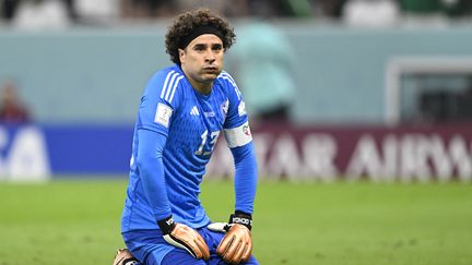 La déception du portier mexicain Guillermo Ochoa après le but du Saoudien Salem Al-Dawsari, le 30 novembre 2022 à Lusail. (PATRICIA DE MELO MOREIRA / AFP)