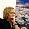 La présidente du Conseil italien, Giorgia Meloni, à Lampedusa (Italie), le 17 septembre 2023. (CECILIA FABIANO / LAPRESSE CECILIA / SIPA)