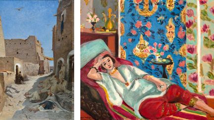 A gauche, Eugène Fromentin, "La Rue Bab-el-Gharbi à Laghouat", vers 1859, Douai, musée de la Chartreuse - A droite, Henri Matisse, "Odalisque à la culotte rouge, " vers 1924-1925, Paris, musée de l'Orangerie
 (A gauche © Douai, Musée de la Chartreuse – Photographe : Image &amp; Son - A droite Photo © RMN-Grand Palais (musée de l&#039;Orangerie) /  Michel Urtado / Benoit Touchard © Succession H. Matisse )