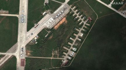 A satellite image showing the Saki airbase in annexed western Crimea in August 2022. (SATELLITE IMAGE 2022 MAXAR TECH / AFP)