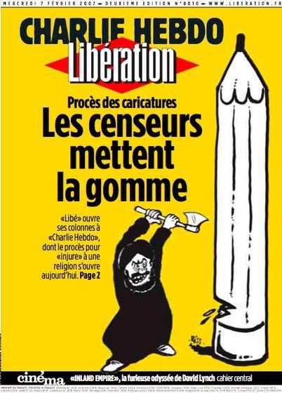 En 2007, Libération avait soutenu Charlie Hebdo au moment du procès autour des caricatures de Mahomet
 (Libération)