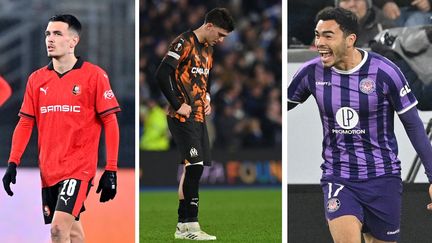 Le Rennais Enzo Le Fée, le Marseillais Leonardo Balerdi et le Toulousain Gabriel Suazo, le 14 décembre 2023. (AFP / MAXPPP)