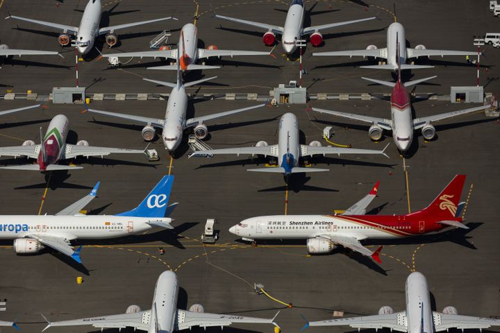 Des avions Boeing 737 MAX à Seattle (nord-est des Etats-Unis), le 13 août 2019.&nbsp; (DAVID RYDER / AFP)